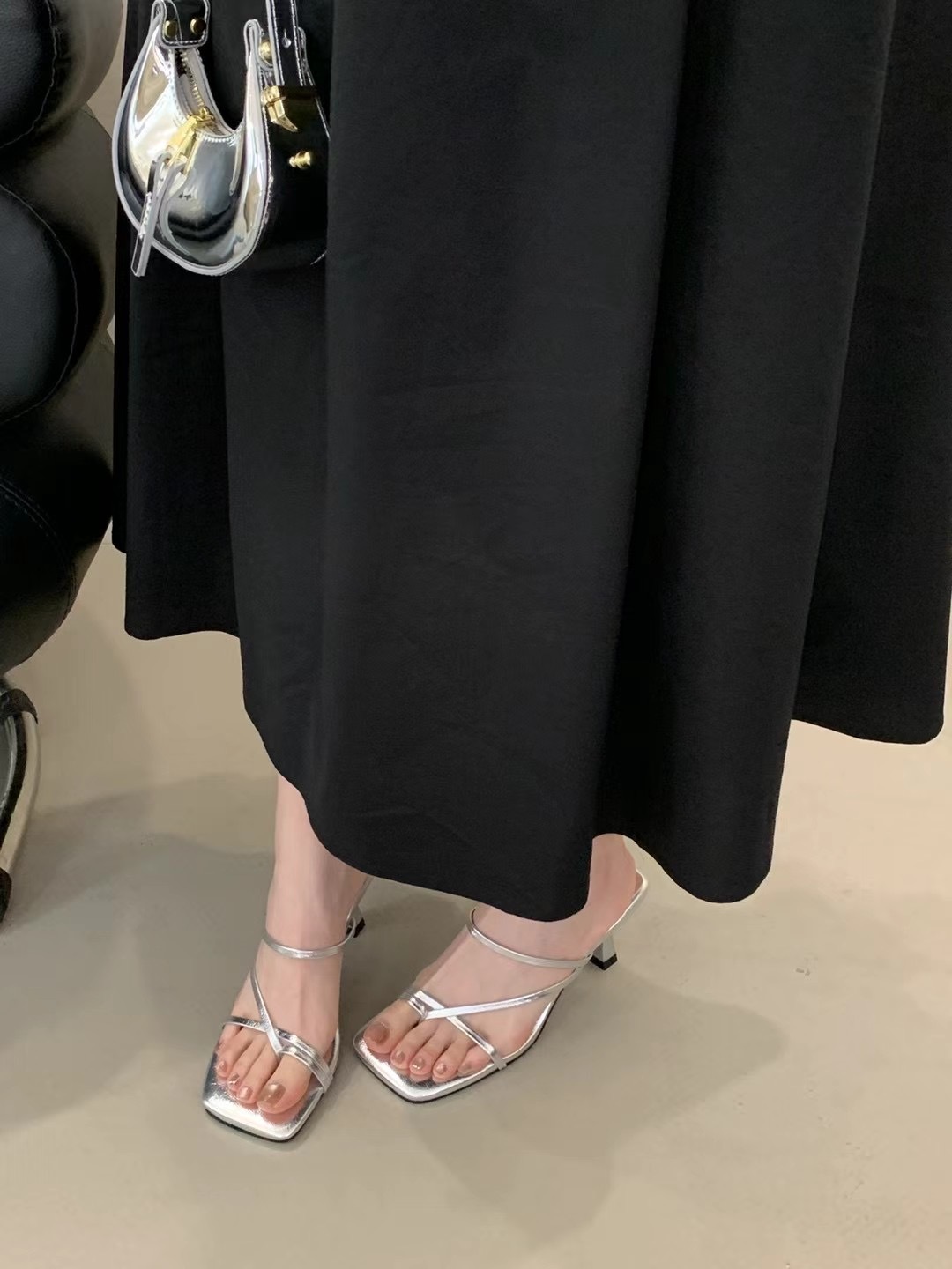 (銀37)性感線條套趾高跟鞋