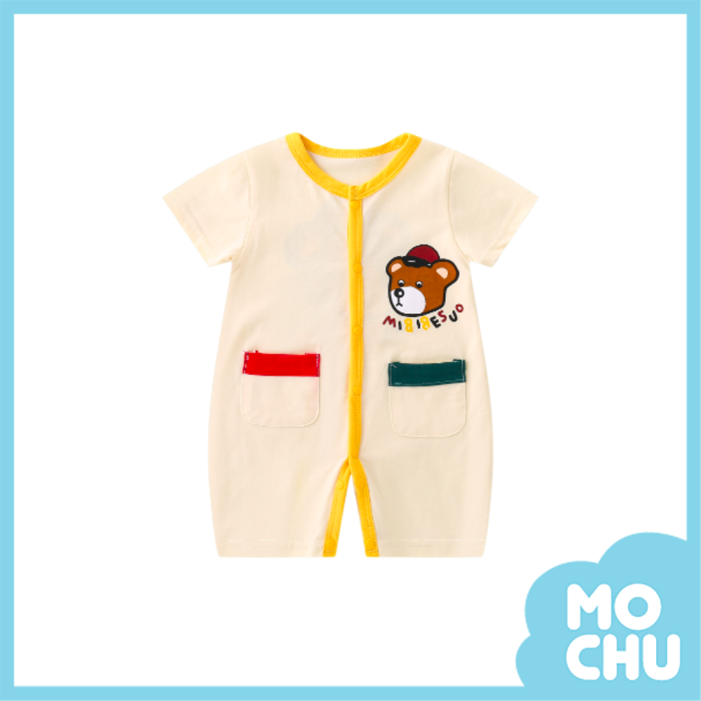 口袋字母熊短袖連身衣