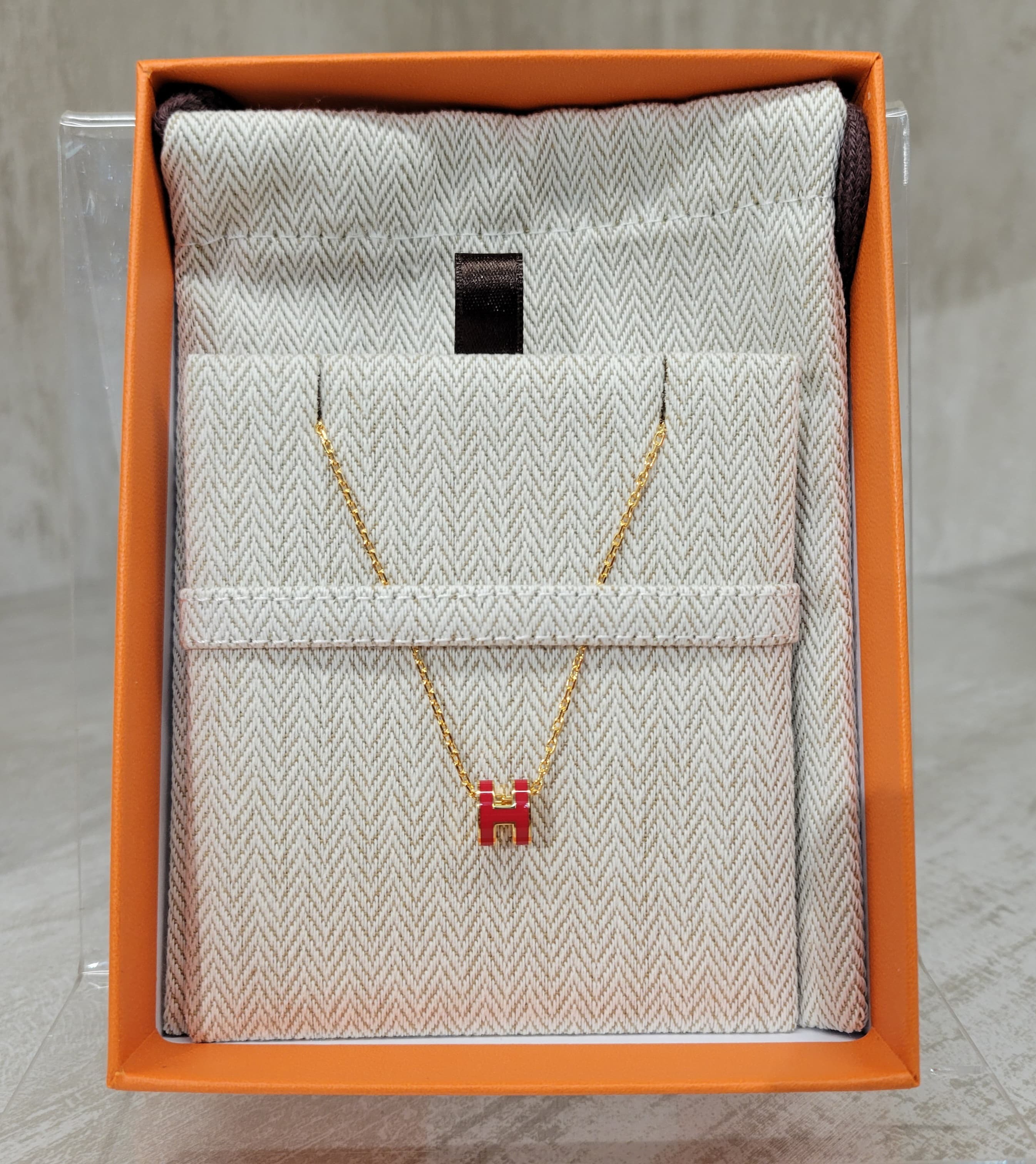 HERMES MINI POP H PENDANT ROUGE VIF F 正紅色頸鏈金扣