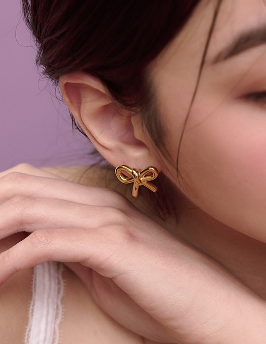 【鈦鋼】浪漫蝴蝶結耳環(金)