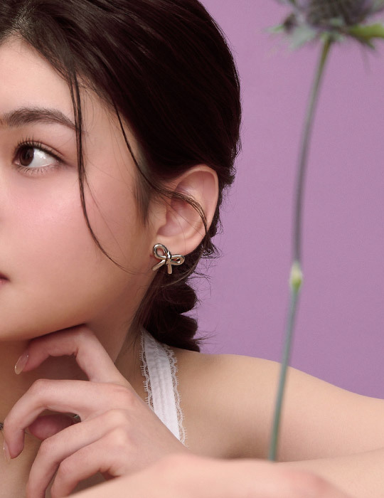 【鈦鋼】浪漫蝴蝶結耳環(銀)