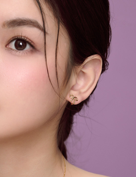 浪漫少女蝴蝶結。夾式耳環(金)