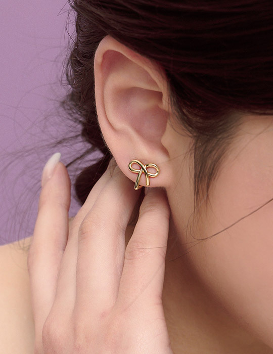 浪漫少女蝴蝶結。夾式耳環(金)