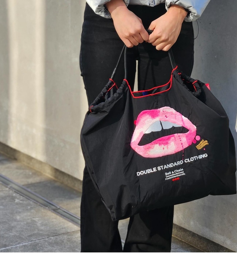 Ball＆Chain 刺繡環保購物袋 L號 - 黑 (040000023301)