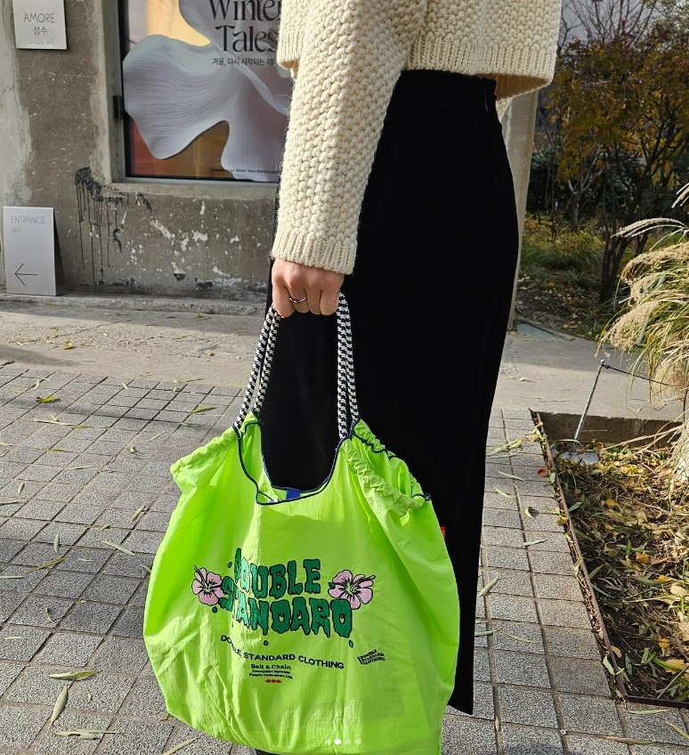 Ball＆Chain 刺繡環保購物袋 L號 - 螢光綠 (0400009241)