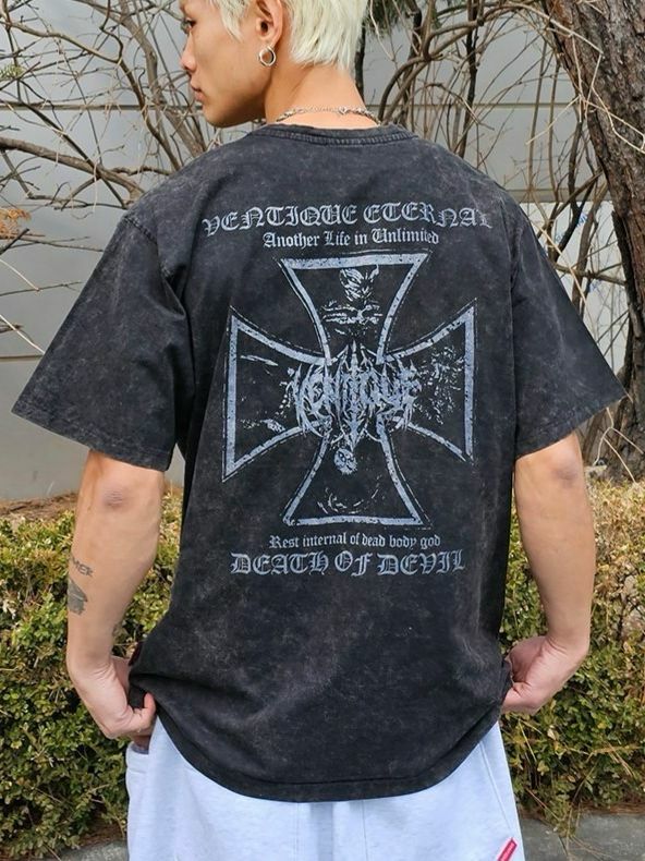 洗水英文字圖案短袖Tee VENTIQUE-051T