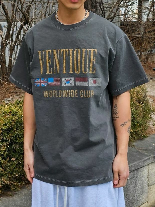 洗水英文字圖案短袖Tee VENTIQUE-052T