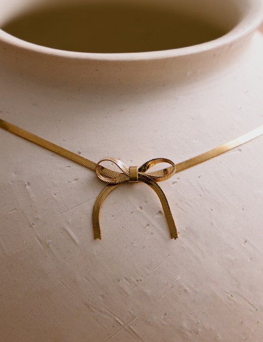 【鈦鋼】少女的浪漫蝴蝶結項鍊(金)