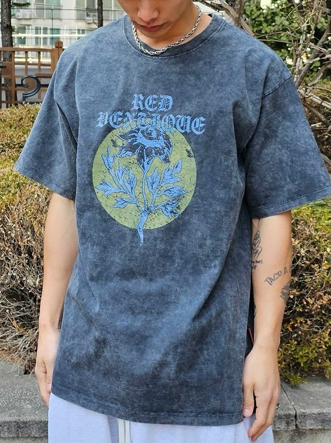 洗水英文字圖案短袖Tee VENTIQUE-055T