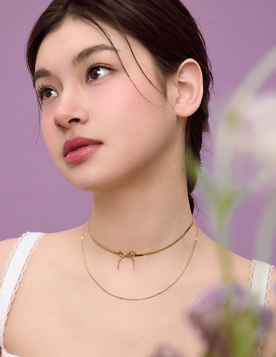 【鈦鋼】少女的浪漫蝴蝶結項鍊(金)