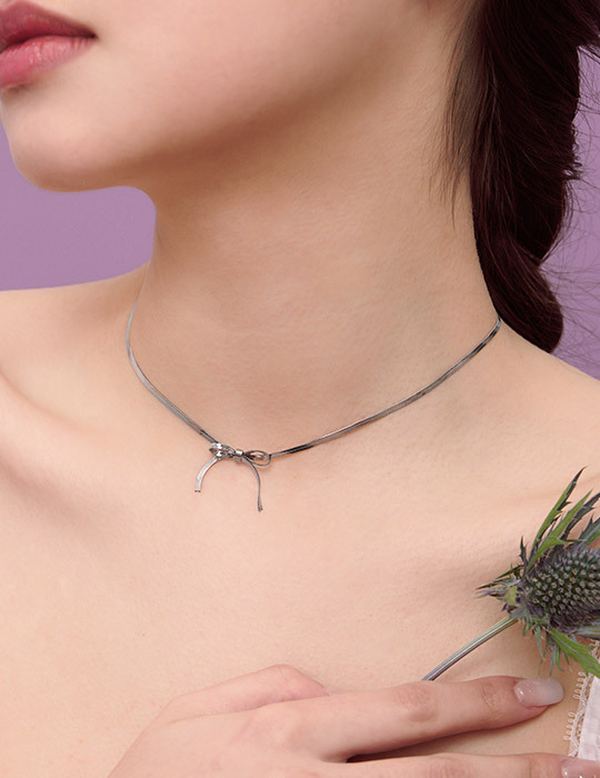 【鈦鋼】少女的浪漫蝴蝶結項鍊(銀)