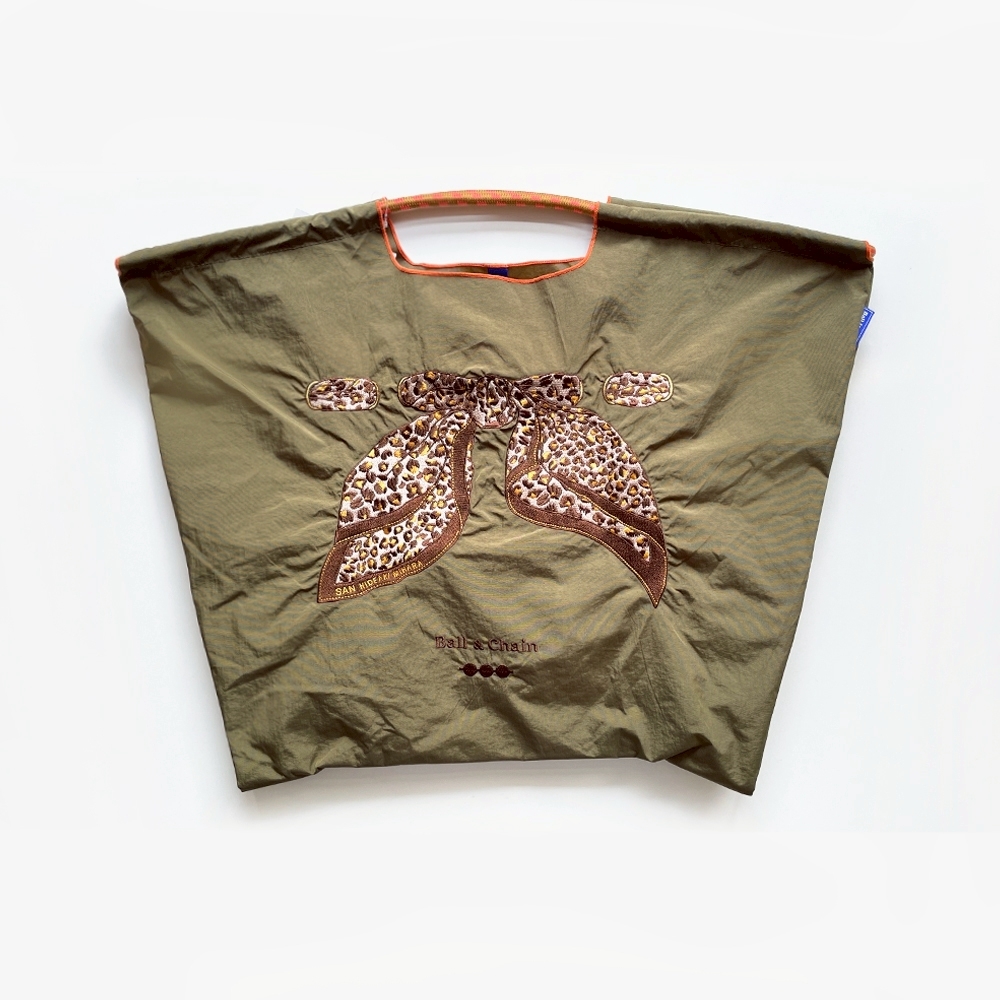 Ball＆Chain 刺繡環保購物袋 L號 - 橄欖綠 (33310313)