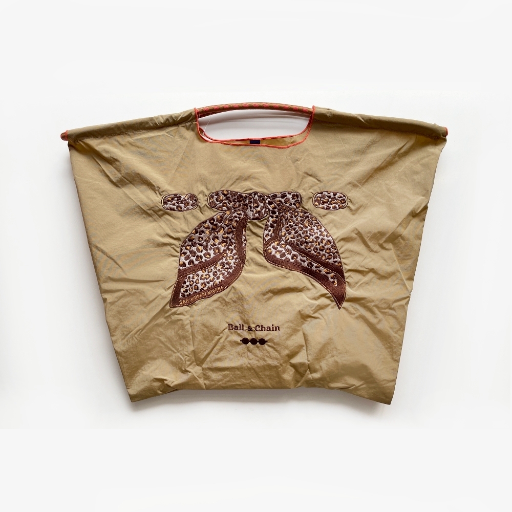 Ball＆Chain 刺繡環保購物袋 L號 - 卡其 (33310303)