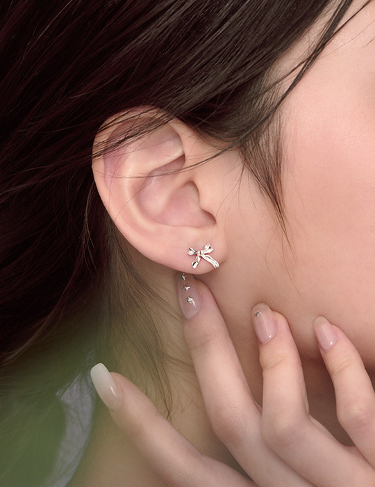 【925純銀】韓系蝴蝶結。銀針耳環