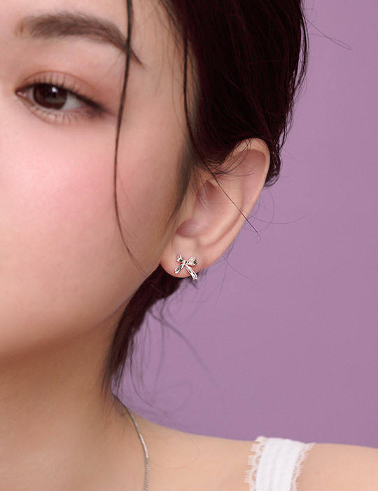 【925純銀】韓系蝴蝶結。銀針耳環