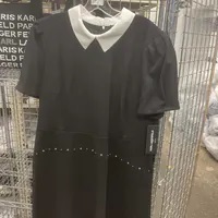 [S] KARL LAGERFELD BLACK/SOFT WHITE SHORT SLEEVE COLLARED A-LINE DRESS, LD4HCF01-XSF (SKL1292)