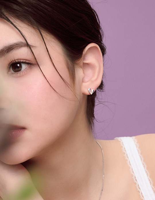 【925純銀】韓系簡約愛心。銀針耳環