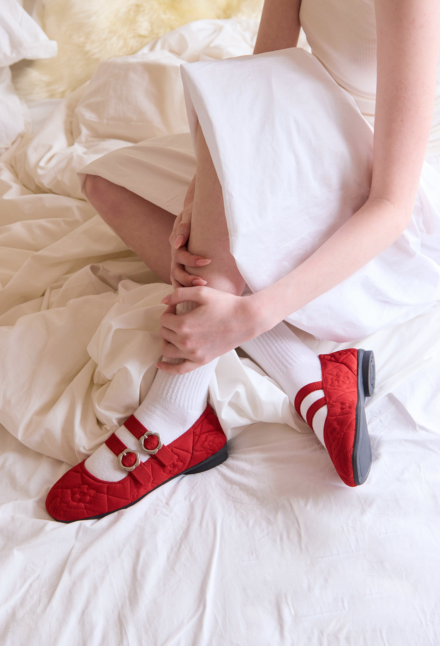 蓬蓬裙平底鞋 紅花朵紋