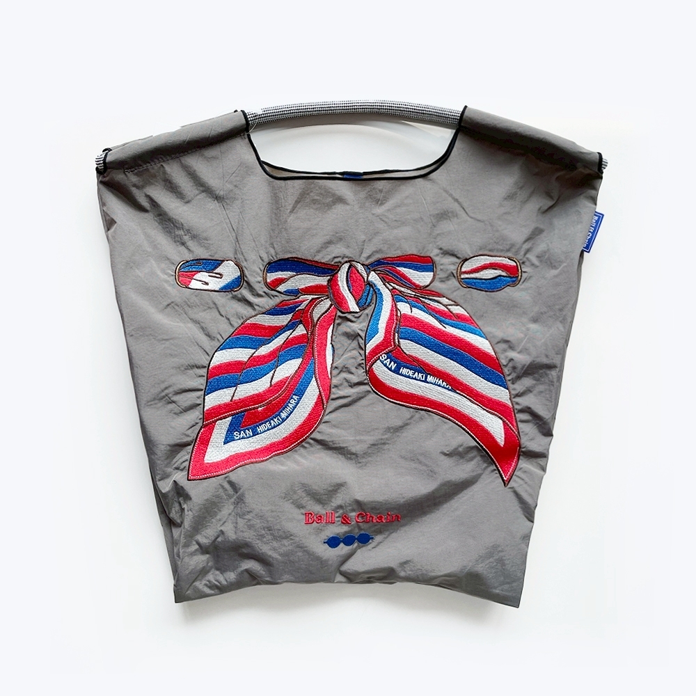 Ball＆Chain 刺繡環保購物袋 M號 - 灰 (33300261)
