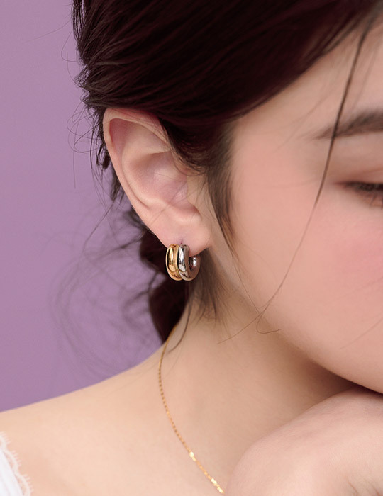 【鈦鋼】雙色半C型耳環(金)
