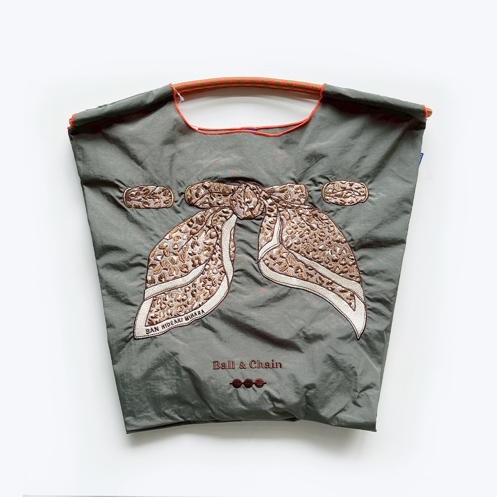 Ball＆Chain 刺繡環保購物袋 M號 - 灰 (33300361)