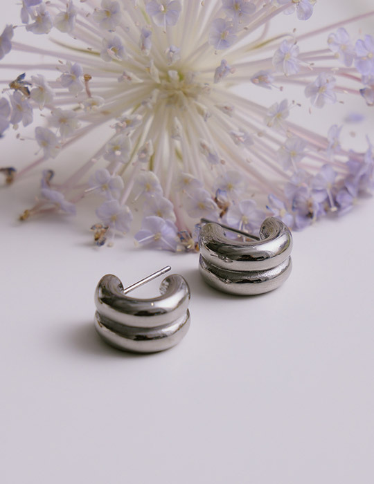 【鈦鋼】質感半C型耳環(銀)