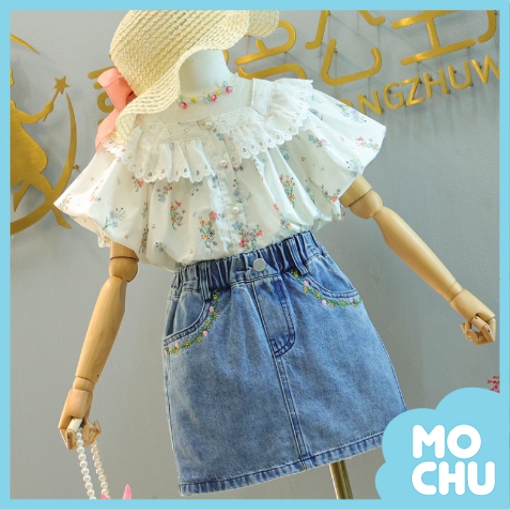 碎花娃娃領短裙套裝(不含帽)