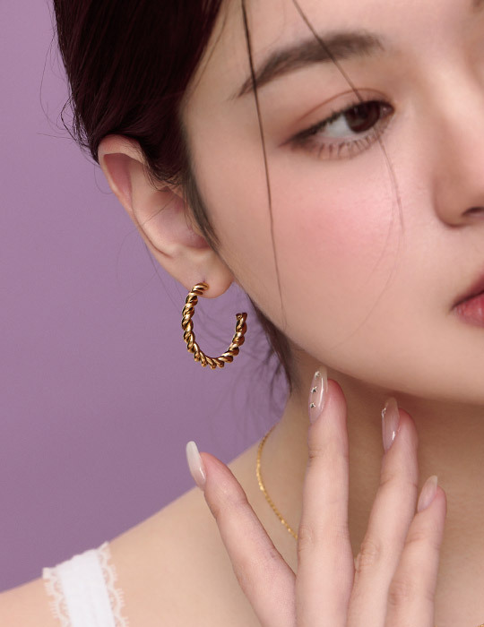 【鈦鋼】經典麻花設計大圈圈耳環