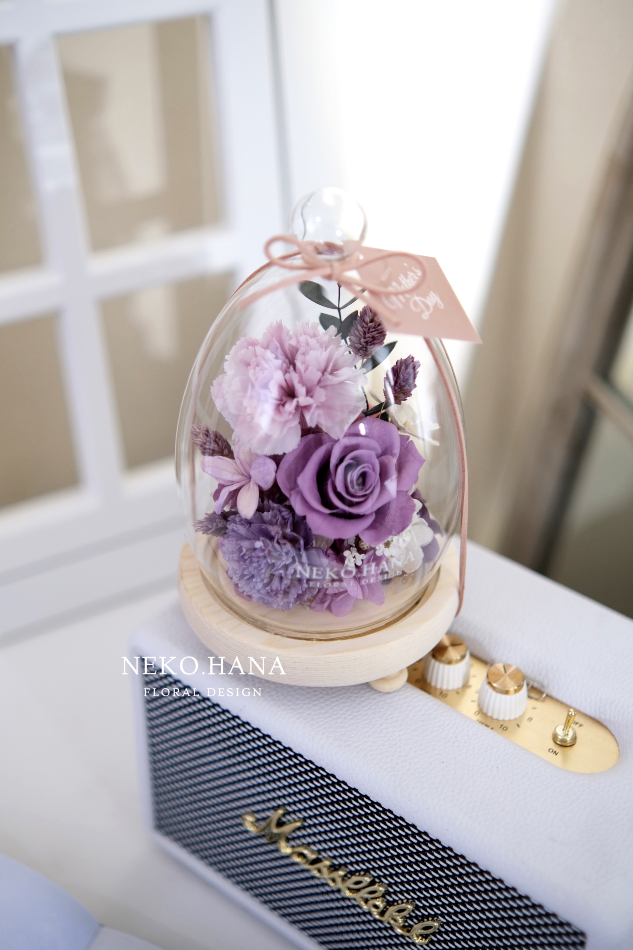 漸層雲霧粉康乃馨永生花盅