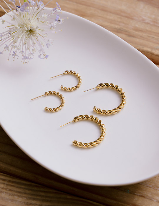 【鈦鋼】質感麻花圈圈耳環