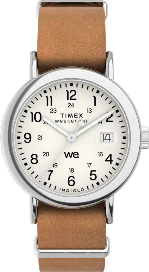 萬年鐘錶 - TIMEX 天美時   Weekender  INDIGLO® 背光 簡約皮革錶帶冷光功能休閒男錶 TW2W86500 錶徑37MM