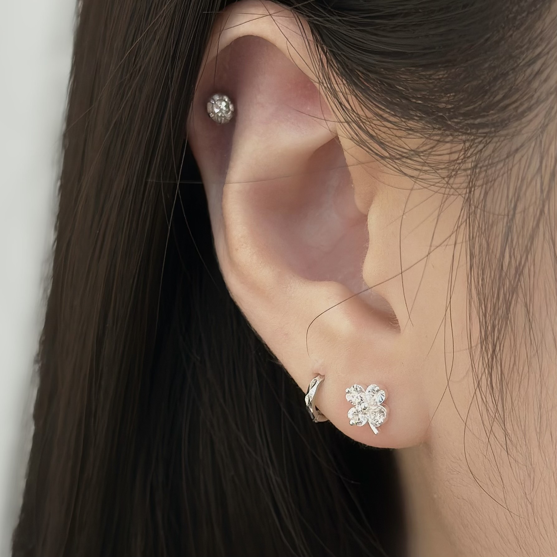 H05鋯石愛心四葉草純銀耳針