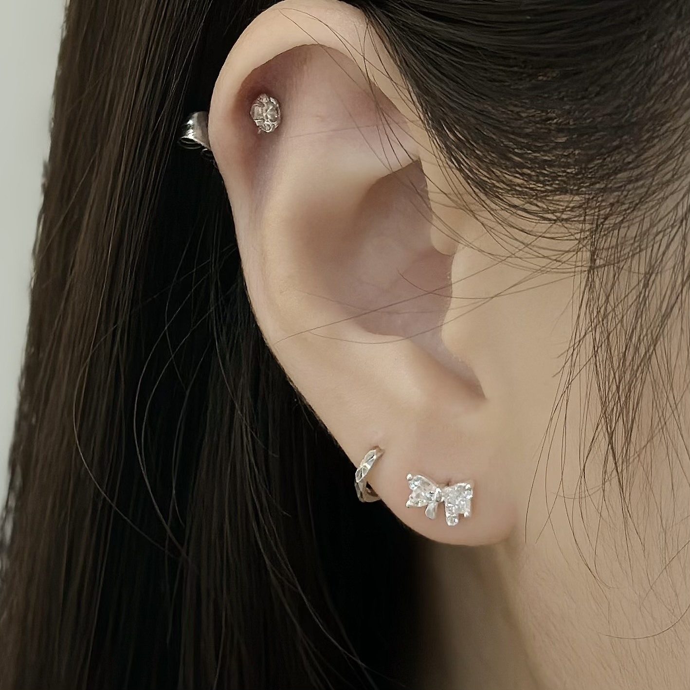 H06鋯石蝴蝶結純銀耳針