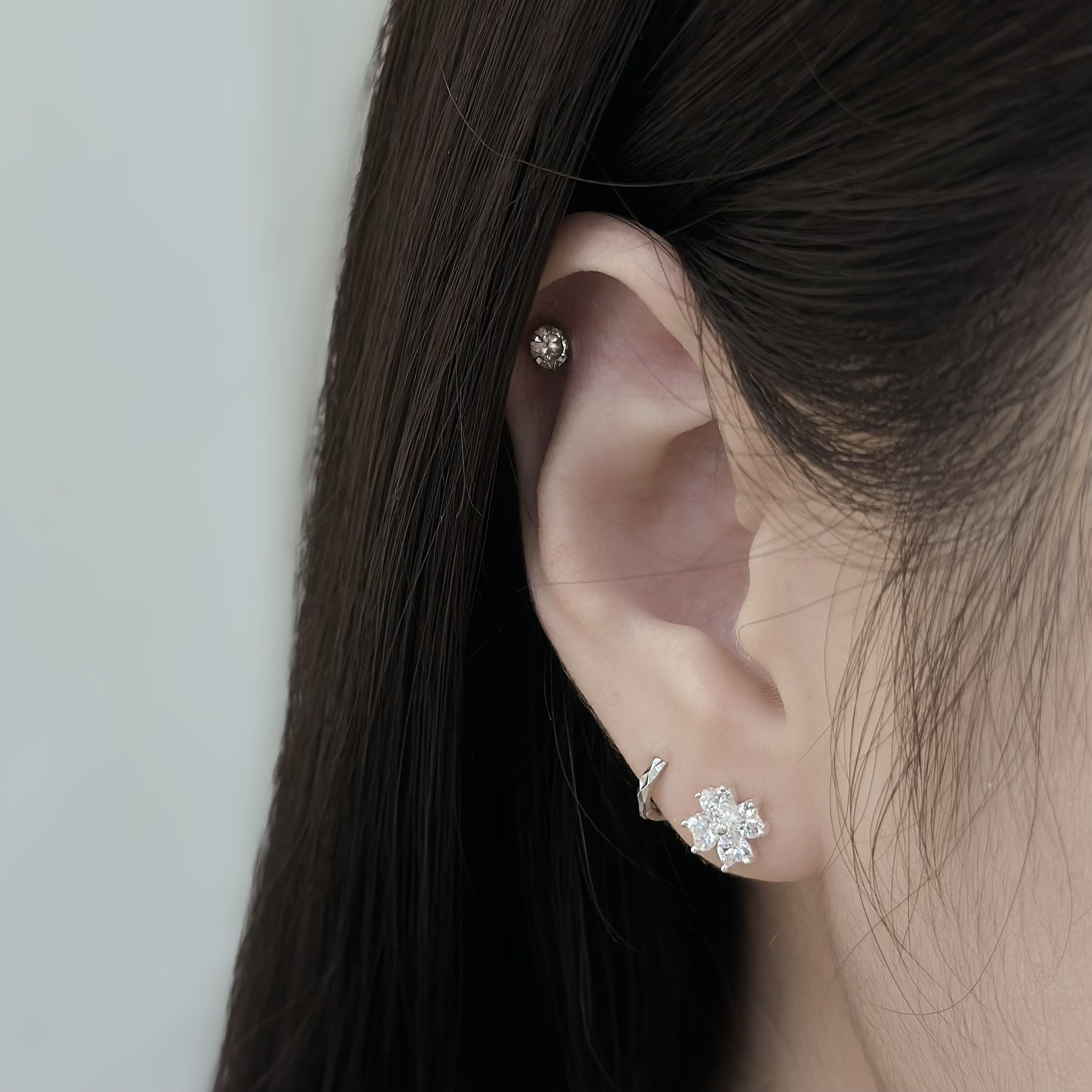 H07鋯石滿鑽四葉草純銀耳針