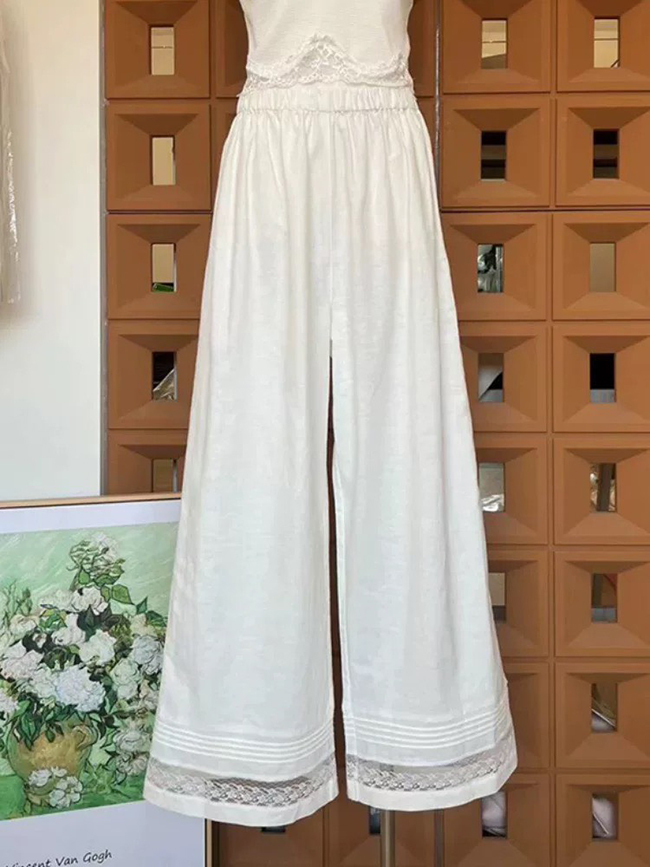 純潔無瑕褲腳蕾絲造型寬褲-實拍現貨剩1