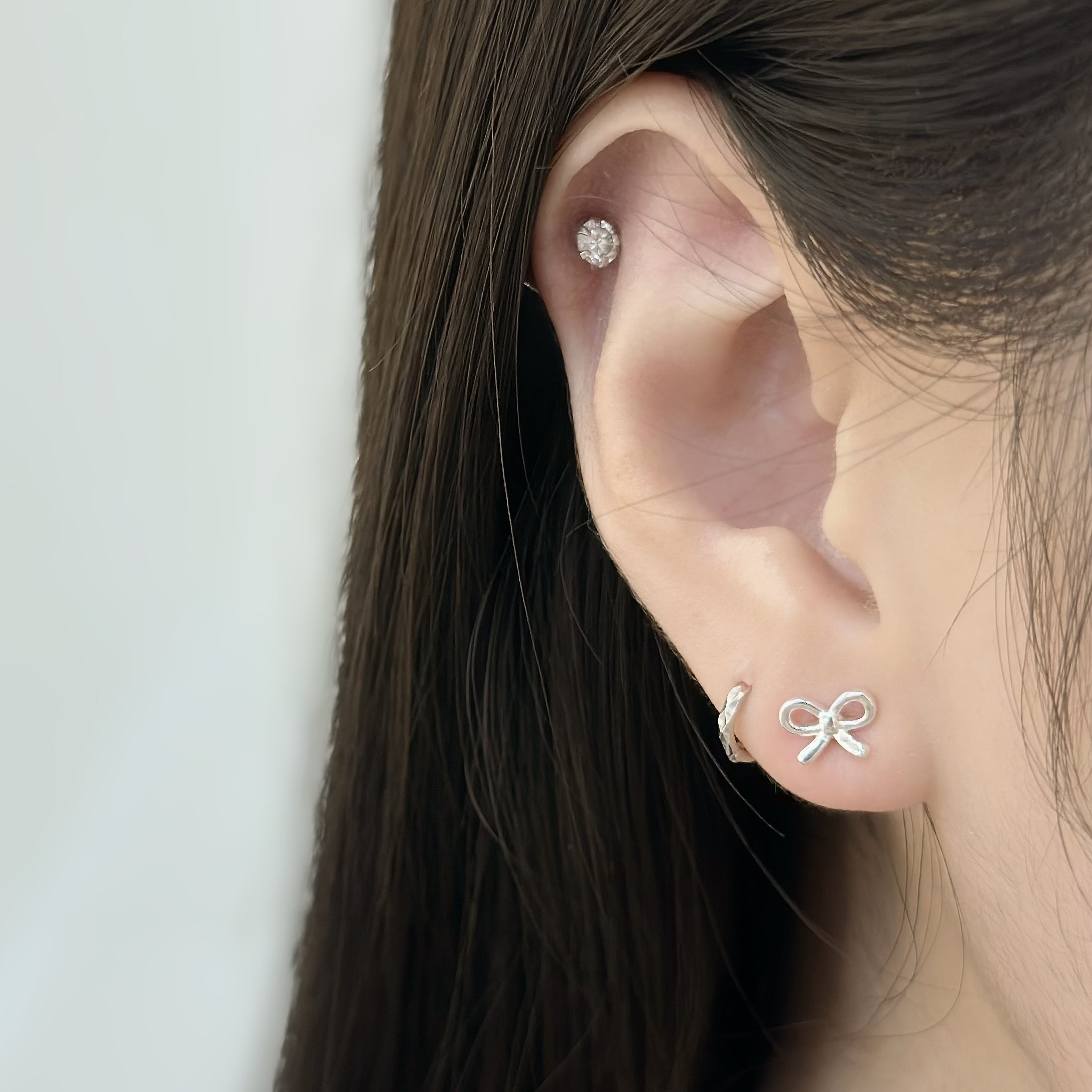 H10素面蝴蝶結純銀耳針