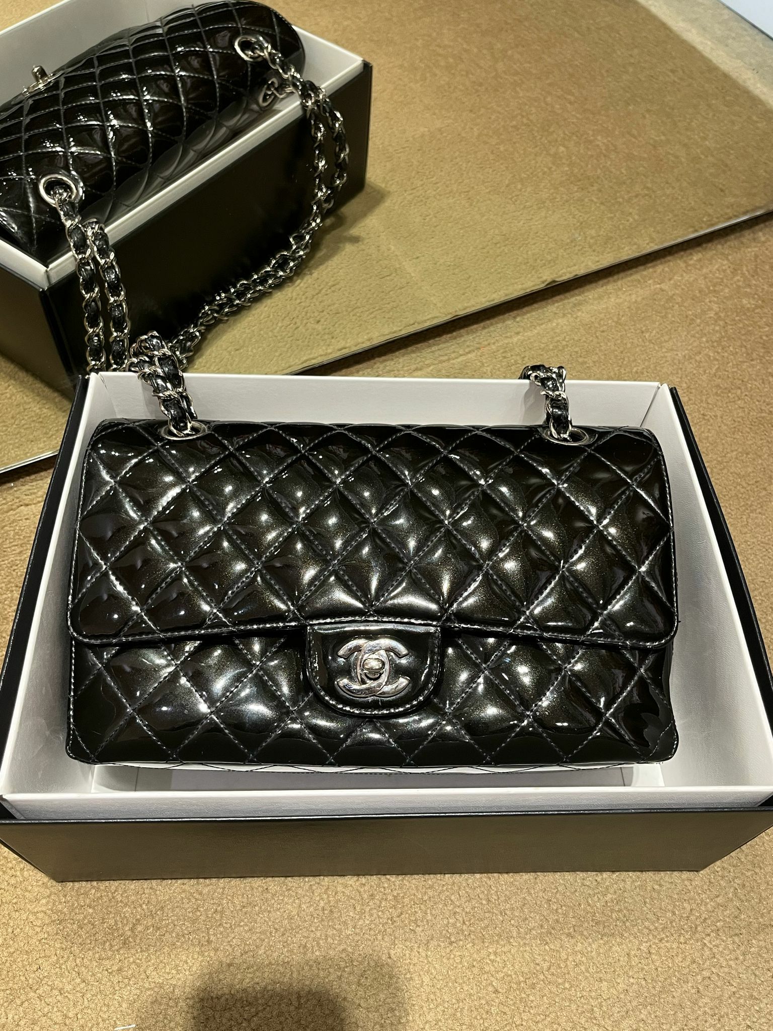Chanel CF 黑色 漆皮 93%new