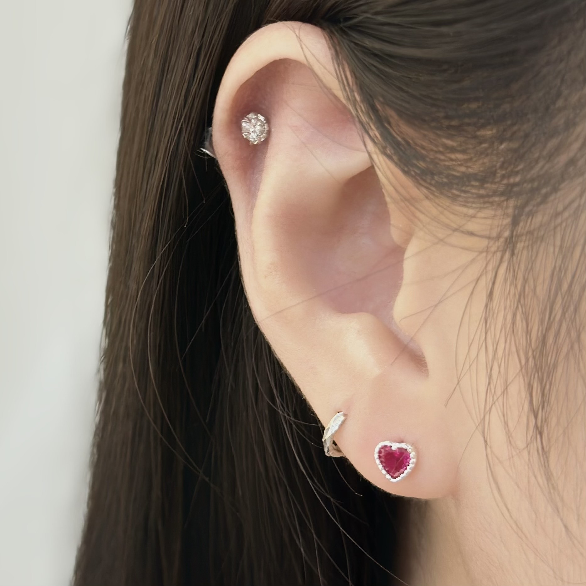 H15粉色愛心純銀耳針