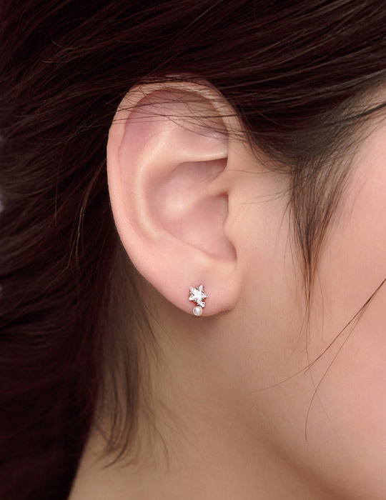 【925純銀】簡約弧形星星。銀針耳環(銀)