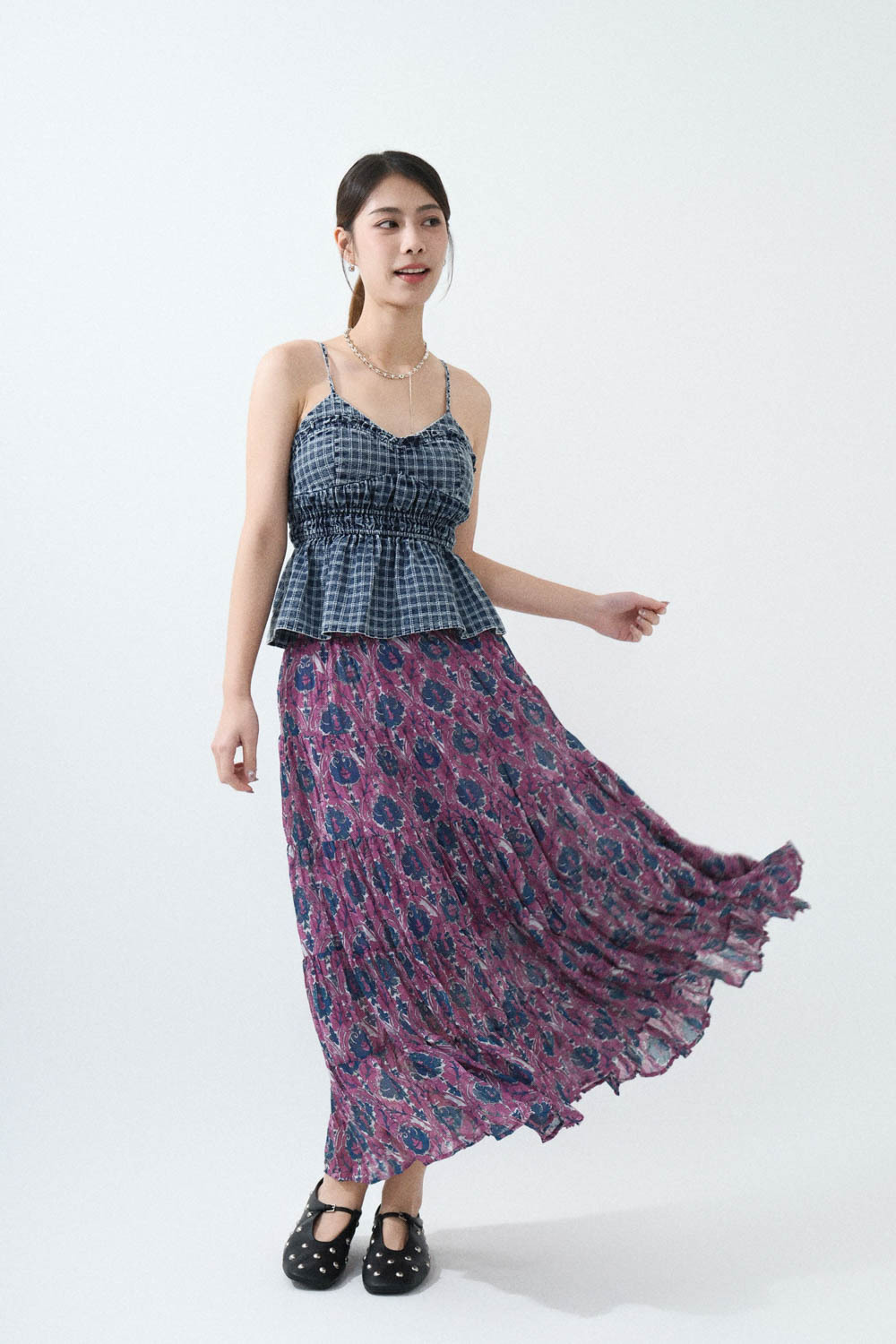 小傘腳格紋洗水牛仔bra top（*現貨款式）