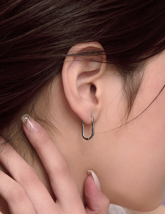 【925純銀】橢圓線條。銀針耳環(銀)