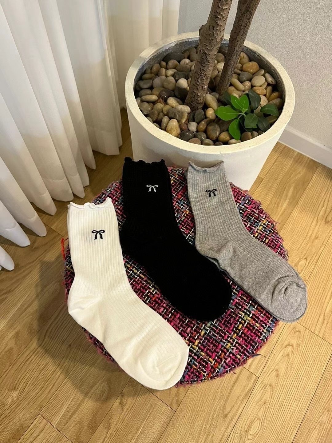 素色蝴蝶結襪🧦