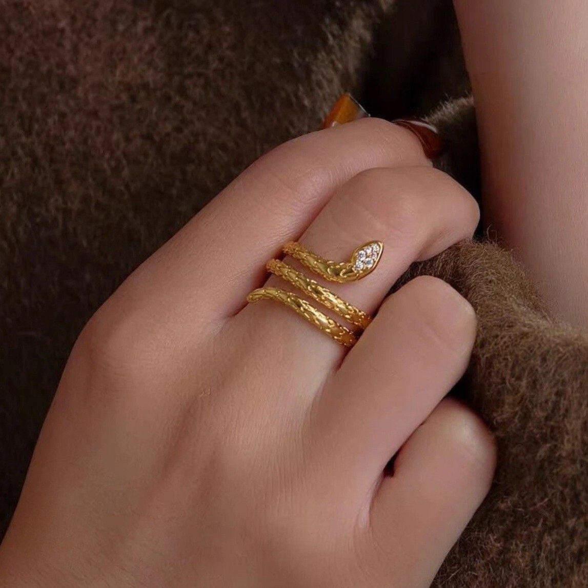 【金輝】多層纏繞靈蛇古法沙金可調戒指