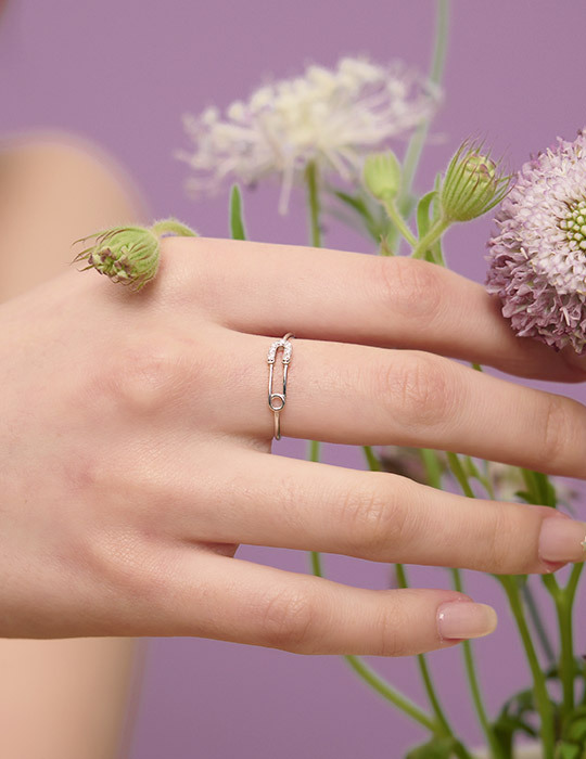 【925純銀】簡約鑲鑽U形可調式戒指