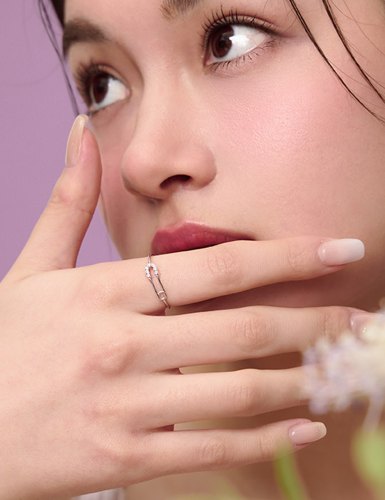 【925純銀】簡約鑲鑽U形可調式戒指