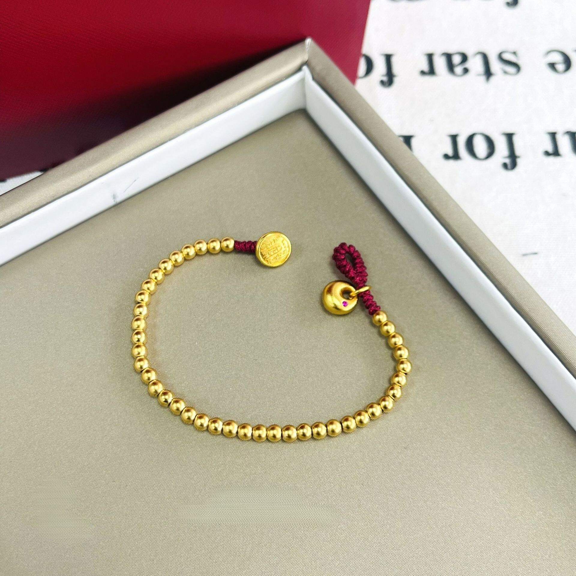 【金輝】福氣轉運招財紅繩古法沙金手鍊