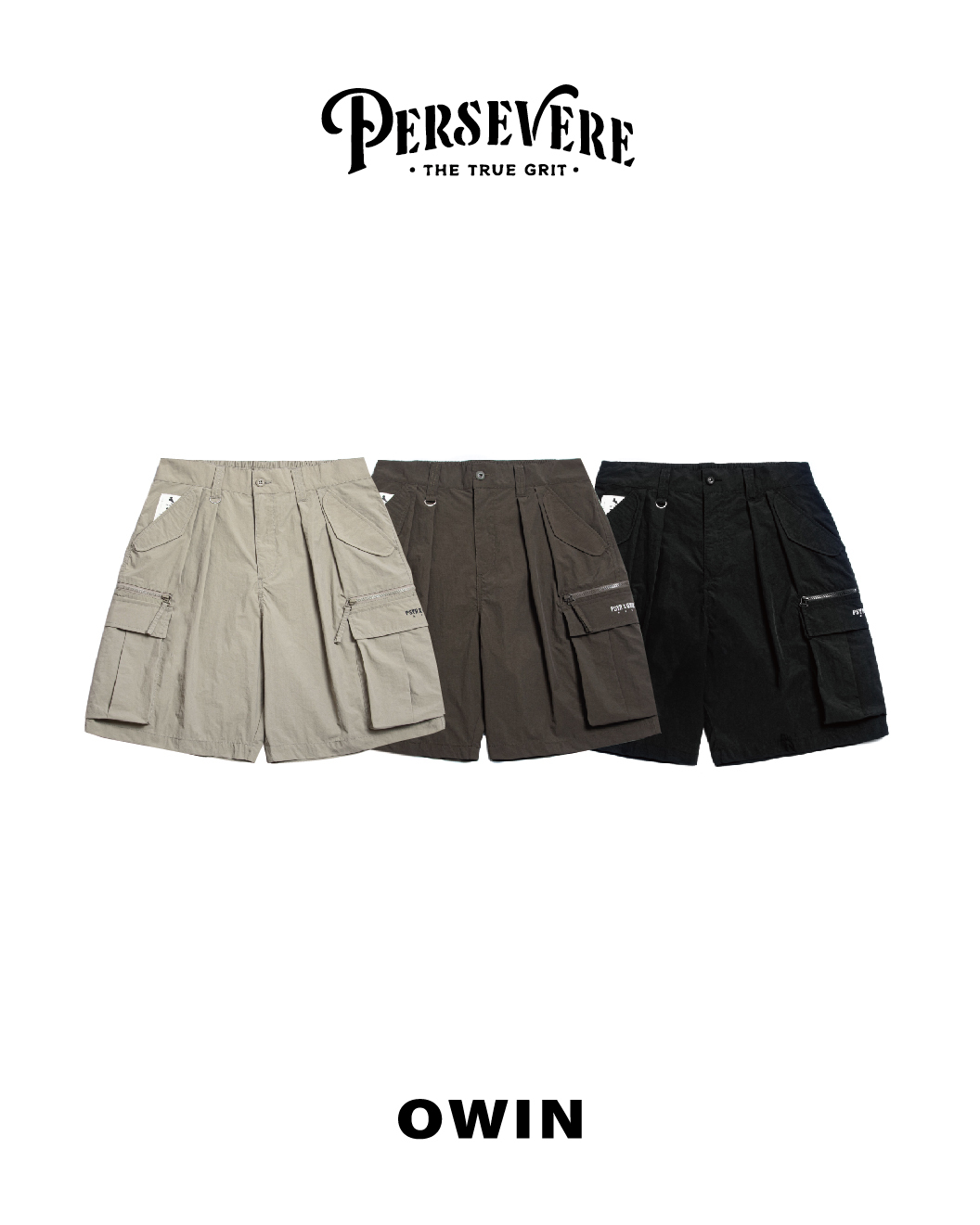 PERSEVERE X OWIN 抗撕裂尼龍短褲 機能 橄欖綠/黑/沙 23 S/S Water Repellent Shorts