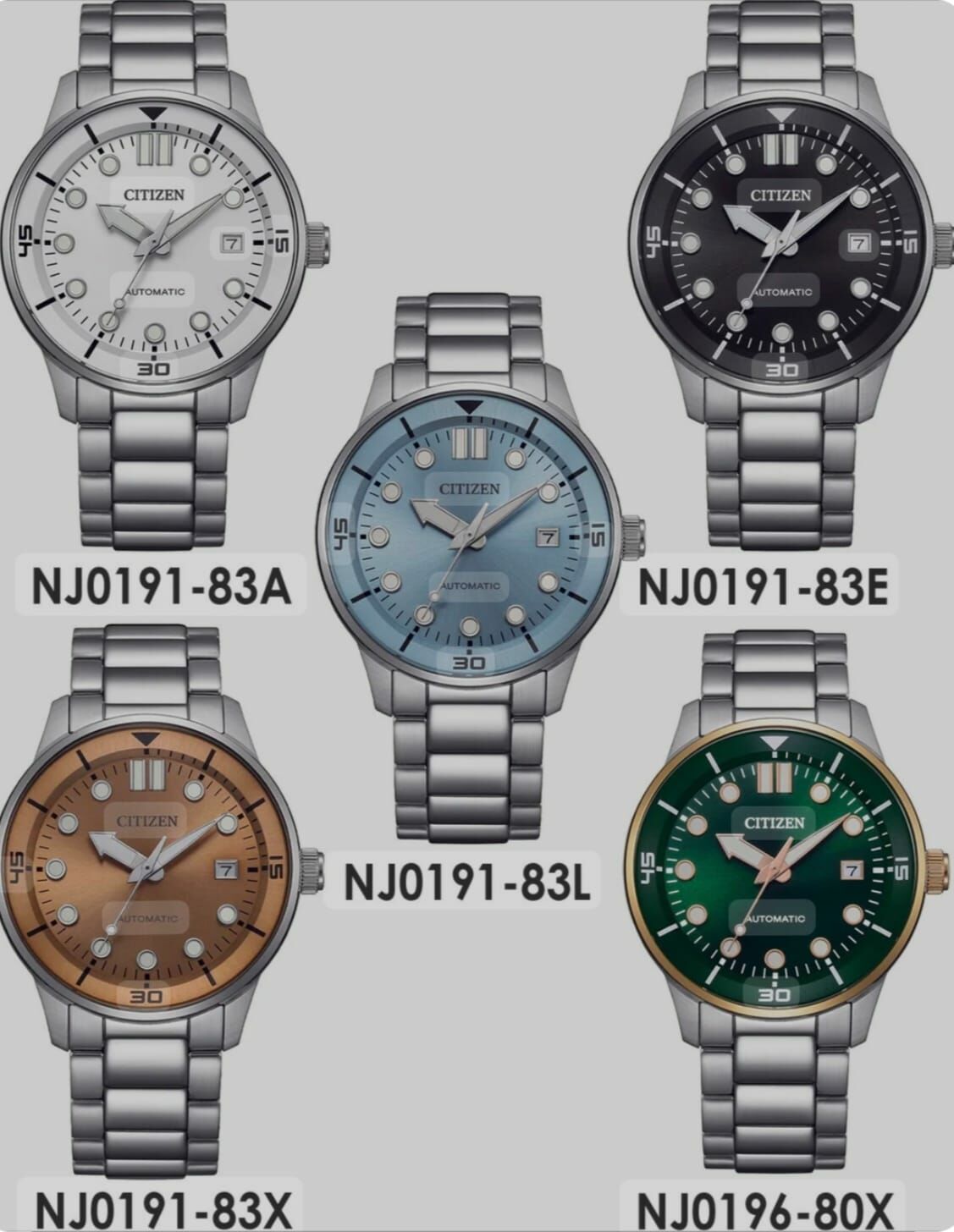Citizen  星辰 Automatic Stainless Steel 不鏽鋼自動機械手錶 NJ0191-83E 黑色錶盤、NJ0191-83A 白色錶盤、NJ0191-83L 藍色錶盤、NJ0191-83X 棕色錶盤、NJ0196-80X 綠色錶盤手錶