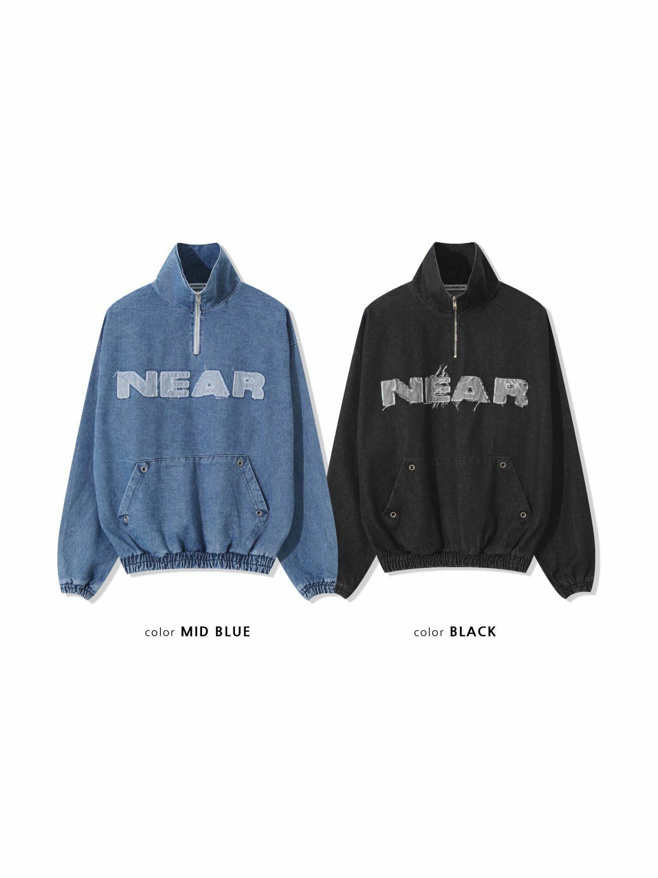 反領半開胸拉鍊英文字牛仔衛衣 GUNNER-001T