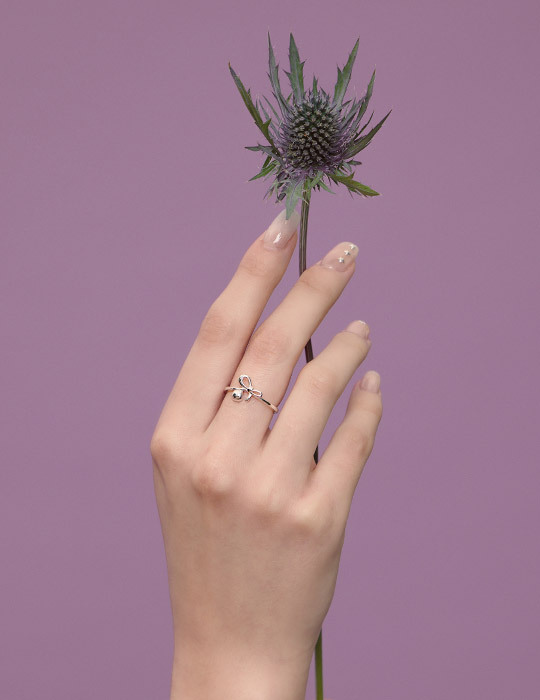 【925純銀】圓珠點綴蝴蝶結可調式戒指